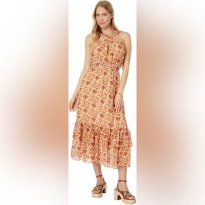 NWT PAIGE Fall Orange Brown Sleeveless Halter Midi Sundress Size Small